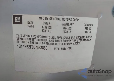 2005 Chevrolet Cobalt from USA, damaged, VIN 1G1AK52F057523880